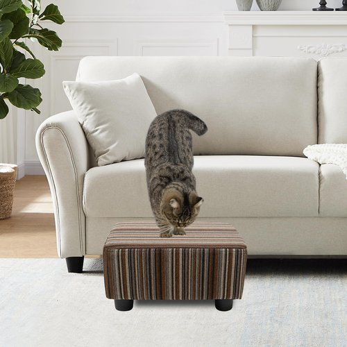 CAROLMADE Small Foot Stool Ottoman Footstool with Legs Under Desk Footrest for Living Room Bedroom and Office,Linen-Stripe Brown