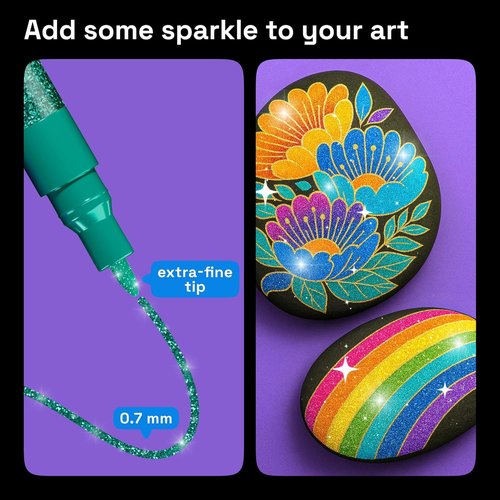 ARTISTRO Glitter Paint Pens - 12 Extra-Fine Tip Acrylic Markers for Glass, Rock, and DIY Crafts