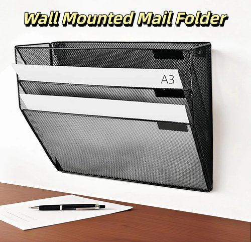 YFS 3 Tier Wall File Organizer, A3 Office Hanging Magazine Holder, Desktop Vertical Mail Paper Folder Holder Rack, Home Office Organization and Storage, Black (3 Tier ,black)
