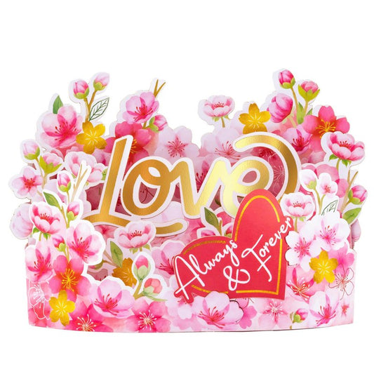 DESIMPLE Sweet Cherry Blossom Pop Up Card, 7 Inch Flower 3D Greeting Card with “Always & Forever” Heart, Romantic Anniversary Card for Valentine’s Day, Birthday, Includes Envelope & Message Note