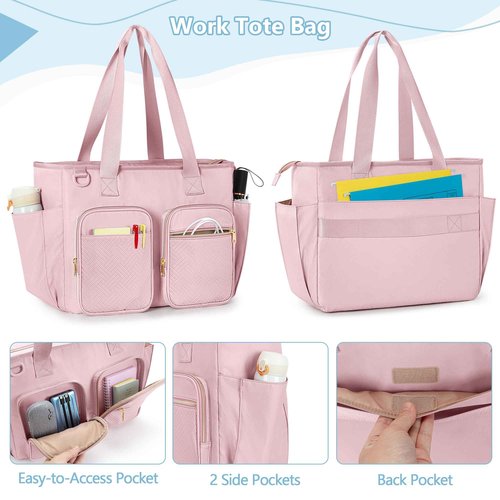 Prokva Work Tote Bag with File Organizer Box, Office Documents Storage Bag Fits for Legal Size Hanging Files Folders, Pink (Patent Design)