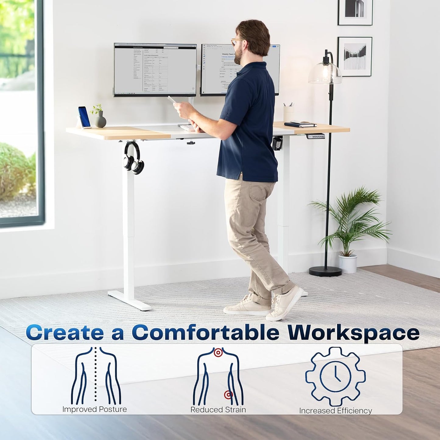 VIVO Electric Standing Desk - Memory Height Adjustment, 71 x 30 in, 220 lbs Capacity, White & Light Wood Top