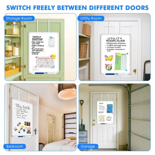 Magnetic Dry Erase Board for Doors, 36x24 Inch Whiteboard with Adjustable Long Arm Hook Mount - Easy to Install, Portable Hanging White Board for Home, Dorm Room, Office Cubicle & Small Spaces