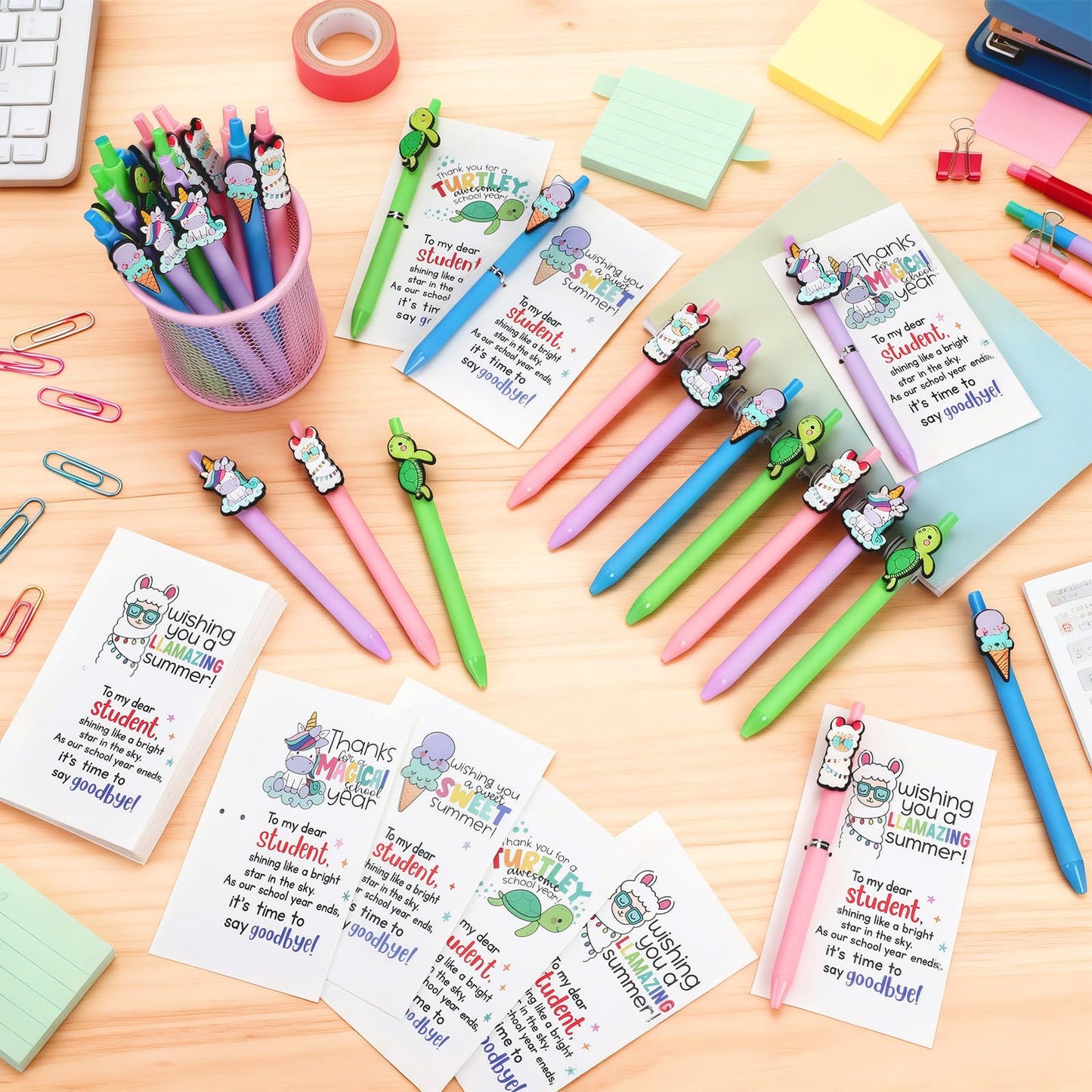Gueevin 36 Sets End of the Year Gifts for Student Bulk End of the School Year Funny Animal Ballpoint Pens and Motivational Cards from Teacher Preschool Graduation Party Favor Supplies