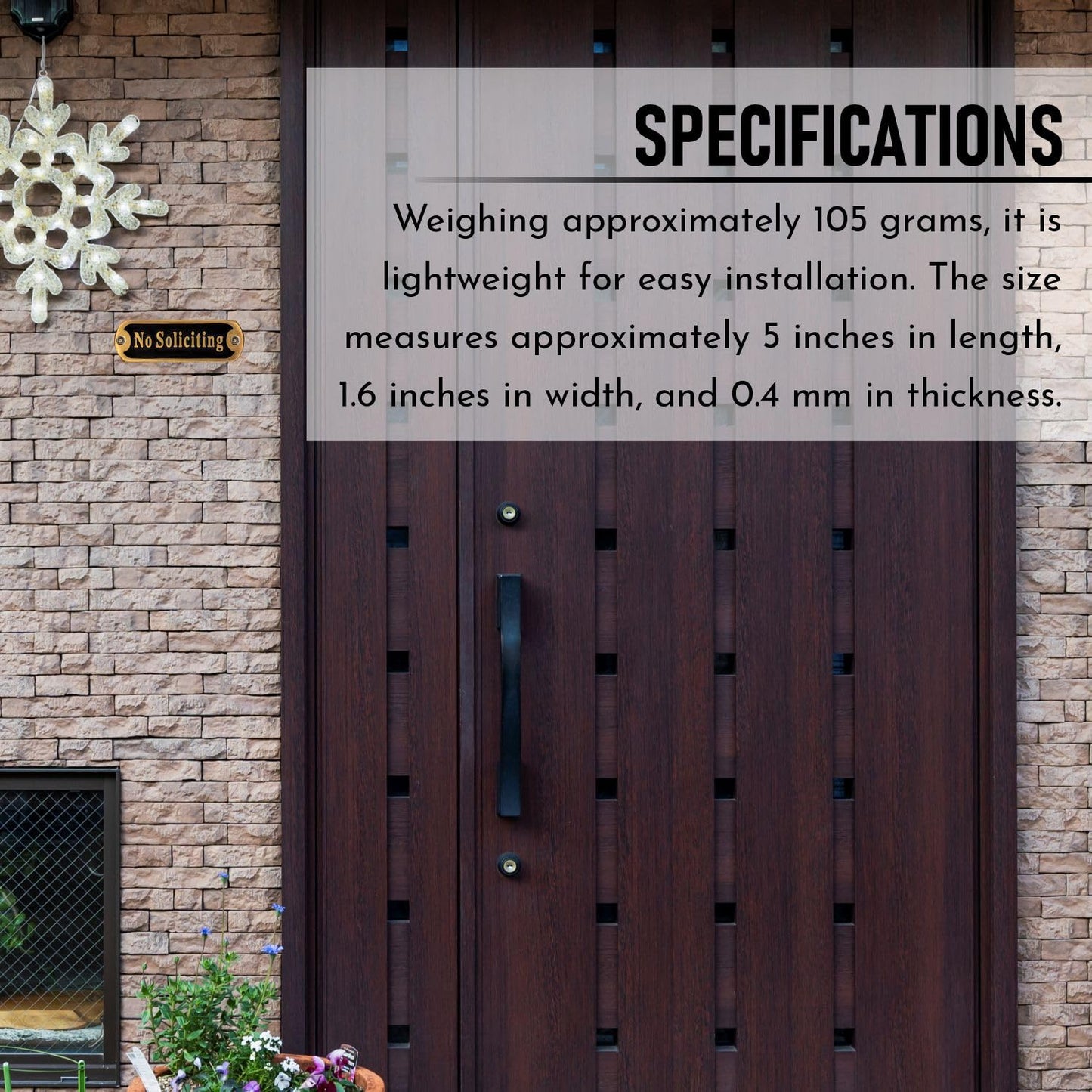 5" No Soliciting Sign for House Front Door, Premium Solid Brass Wall Plaque No Soliciting Home Decor Door Accessories, Modern No Soliciting Business Signage