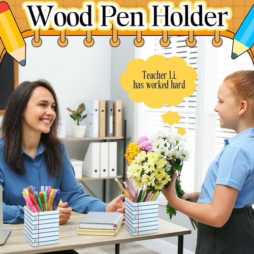 Sherr 2 Pcs Pencil Holder Pencil Dispenser for Classroom Wooden Notebook Line Square Shaped Pen Holders, Back to School Pen Organizer and Storage for Teacher Gifts Office Desk Classroom Management