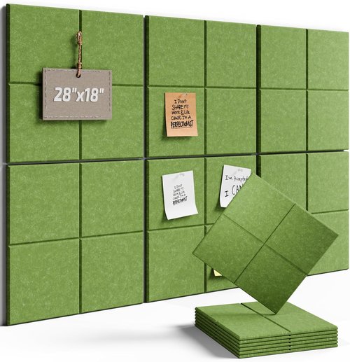 Fluxynara Felt Bulletin Board Tiles - 28"x18" Cork Board Alternative | 6-Pack Grass Green Wall Organizer