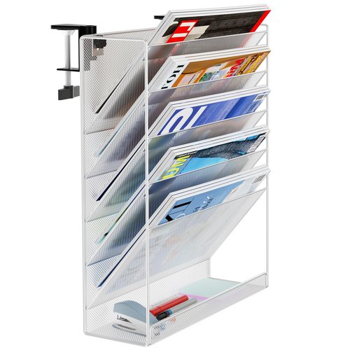 DESKORGA file organizer, TO BE FIXED WITHOUT DRILLING, A4 document holder and office supplies, storage, wall magazine holder, desk storage bannette, desk accessories (Gray)