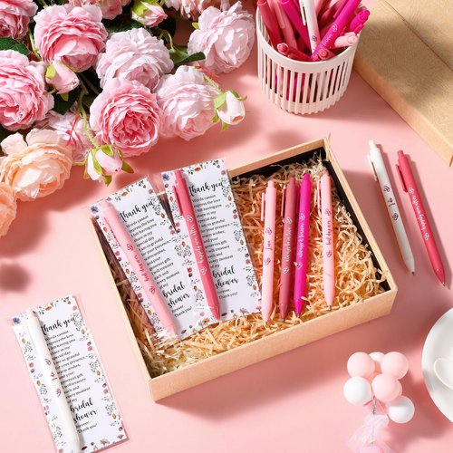 Marspark 30 Sets Bridal Shower Favors for Guests Wedding Pens Bulk with Thank You Cards Bridal Shower Retractable Ballpoint Pen for Wedding Souvenirs Table Gifts Game Prizes (Wildflowers)