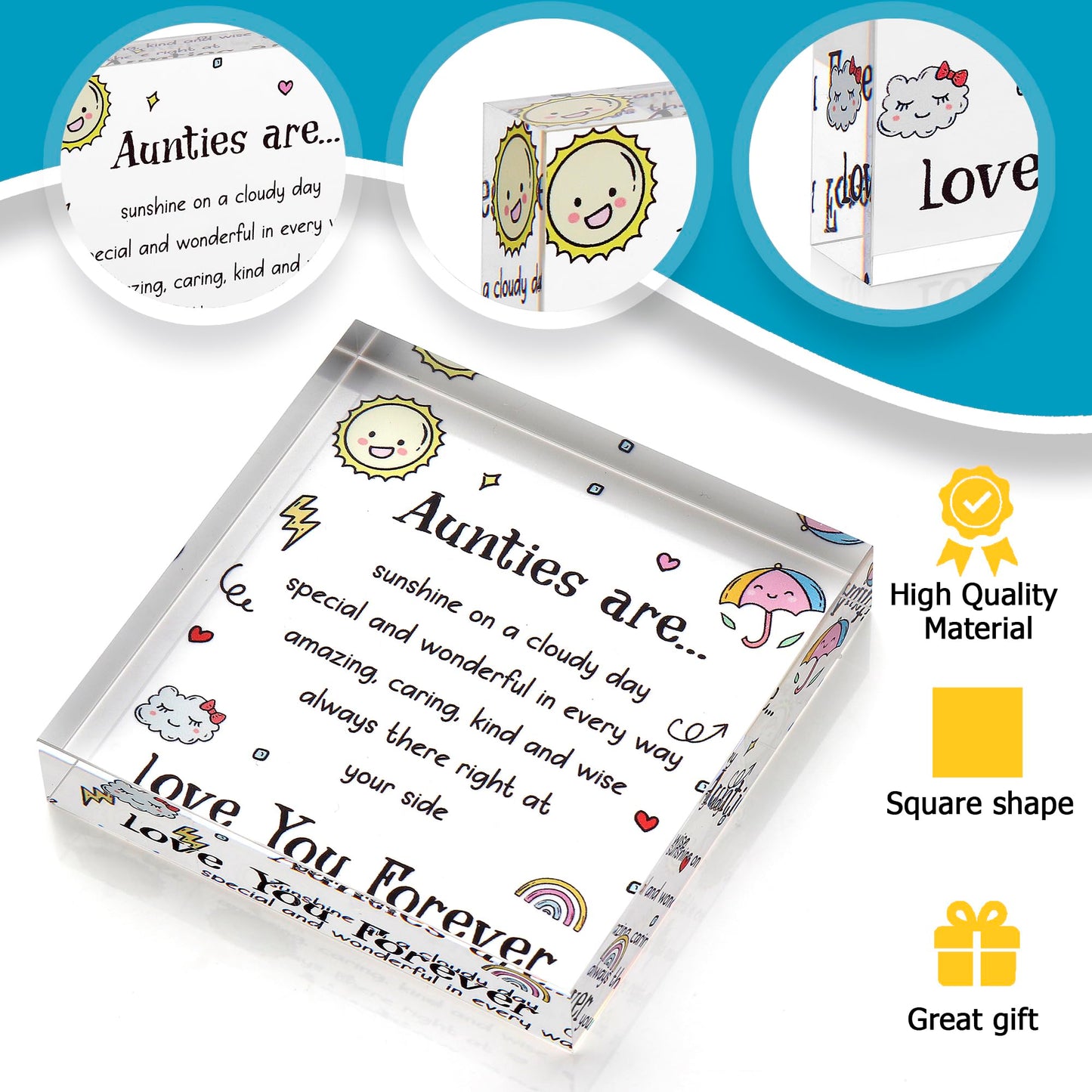 VELENTI - Cute Auntie Birthday Gifts - Elegant Decorative Acrylic Gifts for Auntie - Engraved Symbol Sculpture - Shatter-Resistant, Compact Design