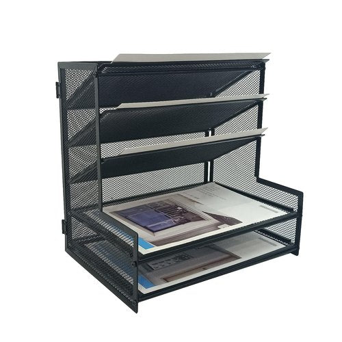 SETTFRFE Office Supplies Desk Organizer,Metal Desktop File Holder Organizer with 5 Tier Paper Tray,Black