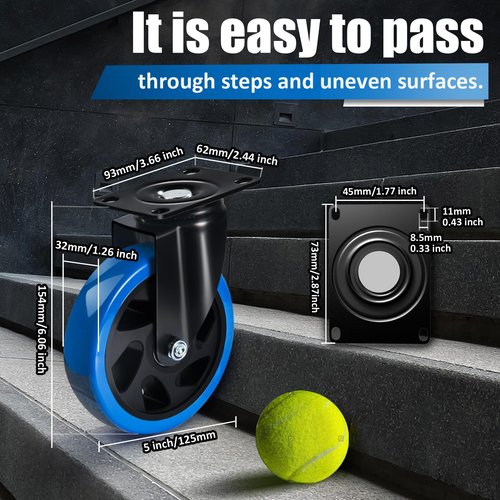 5 Inch Locking Casters Set of 4 Heavy Duty,Industrial Outdoor Caster Wheels Heavy Duty Load 2600lb,Swivel Caster Wheels for Furniture,Cart and Workbench.