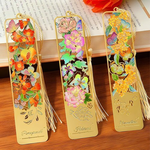Kinsound Flower Bookmarks with Tassel - Cute Hollow Butterfly Design | 3-Piece Set for Book Lovers