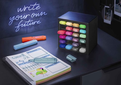 Faber-Castell Highlighter Desk Set - Assortment of 24 Chisel Tip Markers, Metallic, Neon, and Pastel Set - Thin No Bleed Highlighters, Stationery and Bullet Journal Supplies, Gifts for Artists