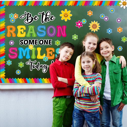 Welcome Back to School Bulletin Board Decorations, Be The Reason Someone Smiles Today Bulletin Board Decor Sets for Smiley Face Classroom Decor, Boho Theme Back to School Decorations for Classroom