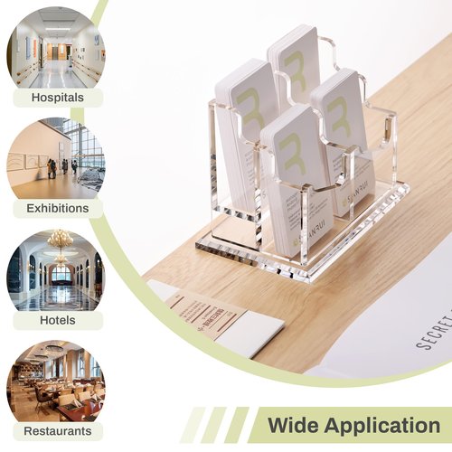 SANRUI Clear Acrylic Business Card Holder 2Tier Vertical Cards Display with 4 Slots Organizes Up to 200 Cards Professional Card Organizer for Men & Women Perfect for Office, Home & Exhibition