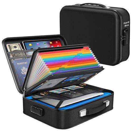 Fireproof Document Box - 8-Layer Hard Shell Fire Proof Safe for Home Documents, Water Resistant File Organizer for Desk Money, Safety Box for Passports Certificates Laptop