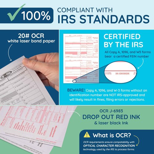 Blue Summit Blank W2 3 Up Tax Forms 2025, W2 Perforated Paper 500 Employee Sets, Ideal for E-Filing, Compatible with Quickbooks and Laser or Inkjet Printers, 500 Sheets