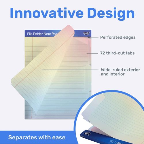 Find It File Folder Notepad - Pack of 72-9.5 x 12.5 Inch Notebook Organizer Folders for Filing, Document, and Clipboard Organization - Rainbow