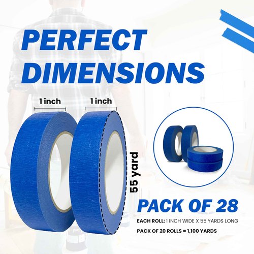 Pack of 28 Blue Painters Tape 1 Inch – Each Roll 55 Yards (Total 1540 Yards) – Premium Painters Tape 1 Inch Wide, Ideal Blue Tape Painters Bulk, Masking Tape for Painting – No Residue, Easy Removal
