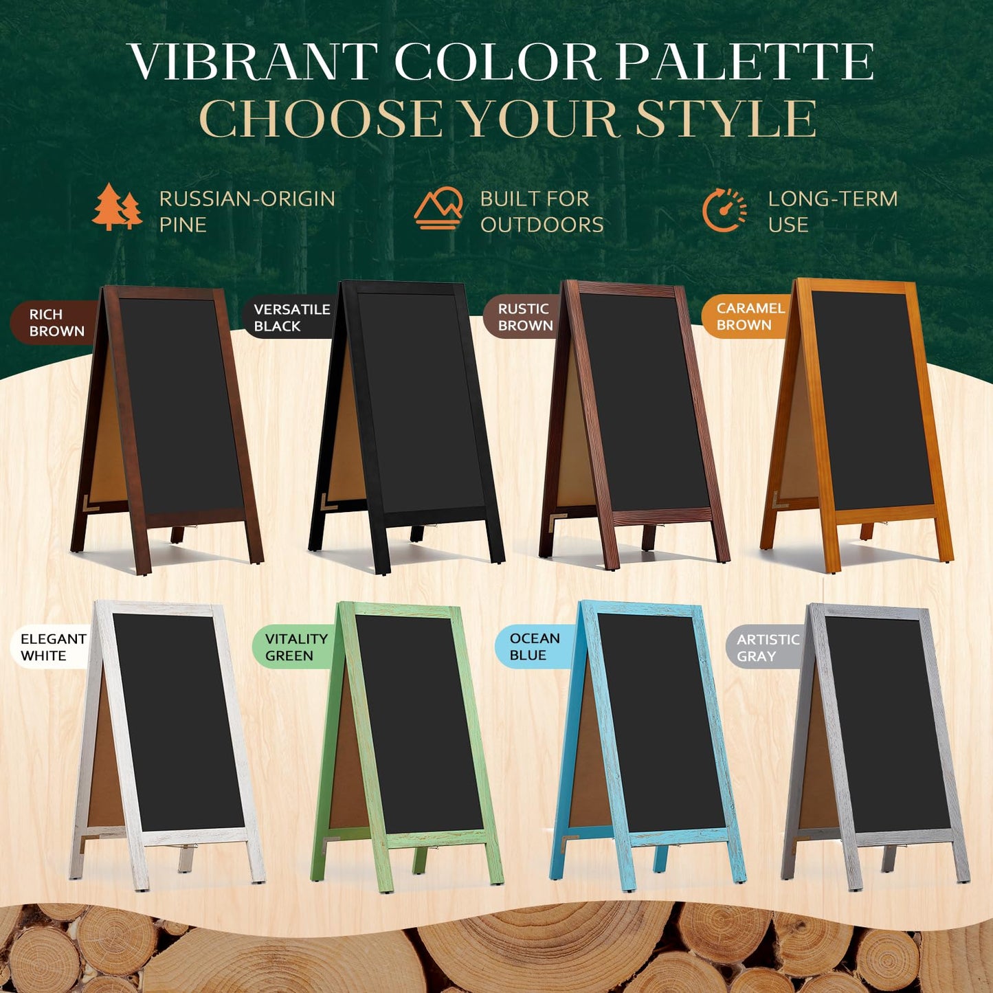 4 THOUGHT A-Frame Double-Sided Magnetic Chalkboard 40"x20", Solid Pine Wood Freestanding Sandwich Board for Restaurants, Cafes, Weddings (Black)