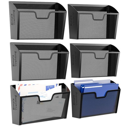 Simple Trending 6 Pack Wall File Organizer, Vertical Mounted File Folder Binder Holder Hanging Basket Mail Organizer for Office, Home and School,Black
