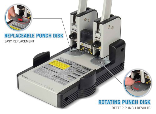 Carl, Heavy Duty 2 Hole, 100 Sheet Paper Punch, Blue, Grey