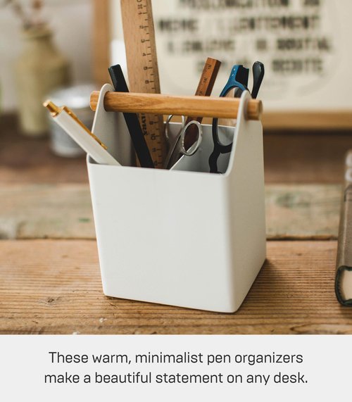 Yamazaki Home Tosca Desk Organizer - Stationary Holder For Office & School Supplies - Pens - Steel + Wood