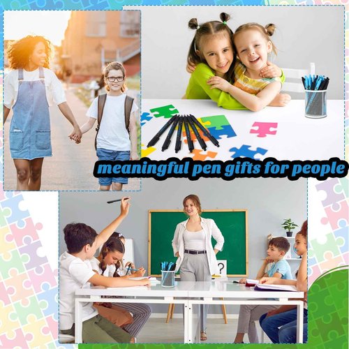 Jetec 300 Pcs Autism Awareness Pens Bulk Inspirational Retractable Mental Health Ballpoint Pens Autism Acceptance Gifts Puzzle Asperger's Awareness Gift for Classroom Office Stationery Supplies