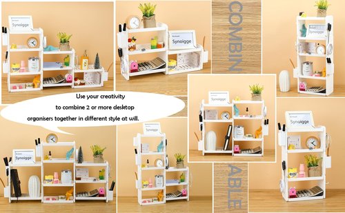 Lae Nuvole Desktop Organizer Shelf Stationery Organizer with Pen Holder Office Desk Pegboard Shelf Plastic Combinable Organization and Storage for Desk, Office, Countertop, Dorm (White, 3 Tier)