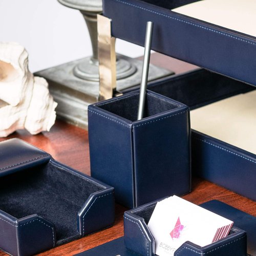Dacasso Navy Blue Bonded Leather Pencil Cup