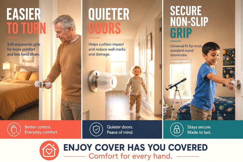 Enjoy Cover |Door Handle Grip Doorstop Knob Stopper Cover, Single Pack, Silicone Door Knob Grips Universal Size Protects Walls from Dents and Damage (Foggy Clear)