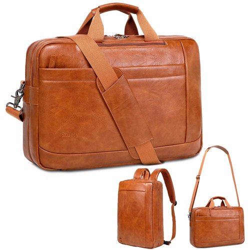 Faux Leather Messenger Bag for Men | 17-17.3 Inch Leather Mens Laptop Bag Leather Briefcasen Convertible Backpack 3 in 1 Computer Handbags Work Bag Shoulder Crossbody Bag Office | Vintage Brown