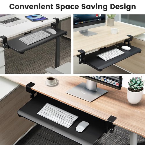 DQCGLY Keyboard Tray Under Desk, Slide Out Computer Keyboard & Mouse Tray with C Clamp-on Mount Easy to Install,30" W（Including Clamps） X 12" D Large Size,Black