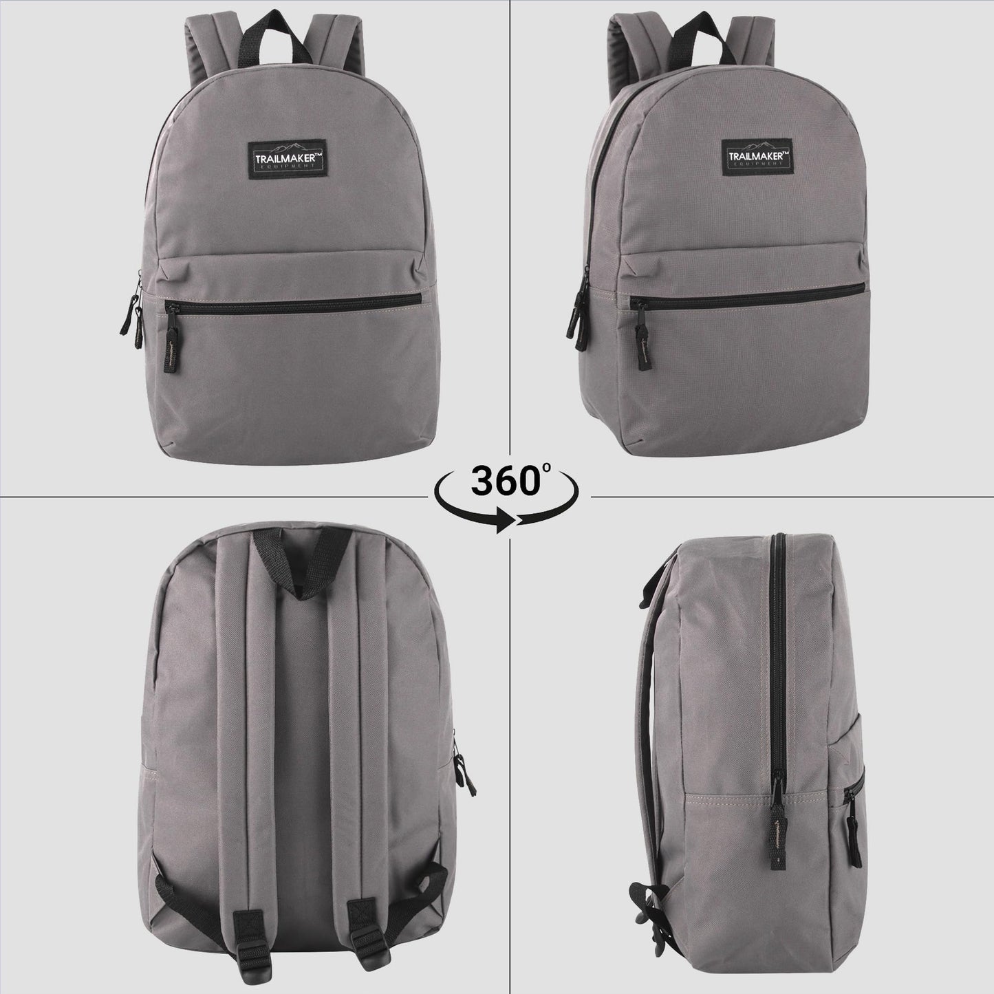 Trail maker Classic 17 inch Backpacks with Adjustable Padded Straps | School Backpacks for Girls, Boys (Grey)