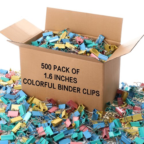 Jetec 500 Pieces 1.6 Inch Black Binder Clips Medium Paper Clamps Metal Paper Clips for Teachers Students Classroom Business Office and School Office Supplies(1.6 Inch,Colorful)
