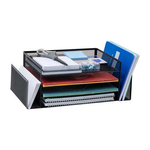 Mind Reader Desktop Organizer, File Storage, Paper Tray, Workspace, Office, Metal Mesh, 16.75"L x 9.15"W x 6"H, Black