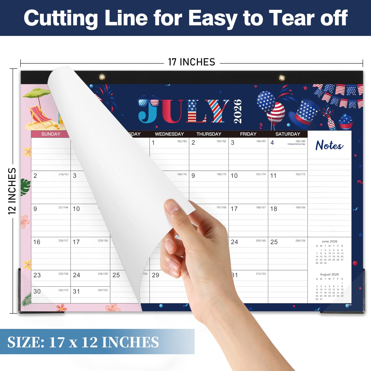 Desk Calendar 2026-2027 - Calendar 2026-2027 from July 2026 to December 2027, 12" x 17", 18 Monthly Desk Calendar with Protector Corner- Holiday Design