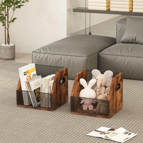 Homeiju 2 Pack Vinyl Storage, Record Crates, Metal & Wooden LP Crate
