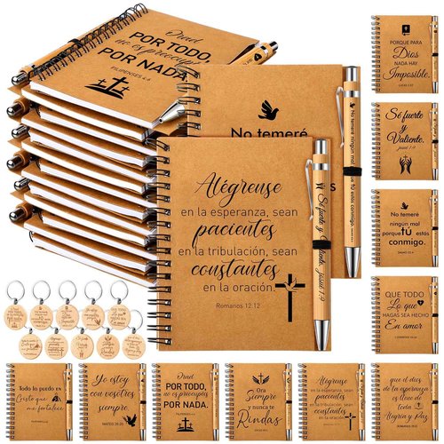 180 Pcs Spanish Christian Gifts Spiral Religious Notebooks Christmas Christian Gift Regalos Cristianos En Español Prayer Journal with Bible Pens and Keychain for Women Men Teacher Thanksgiving Church