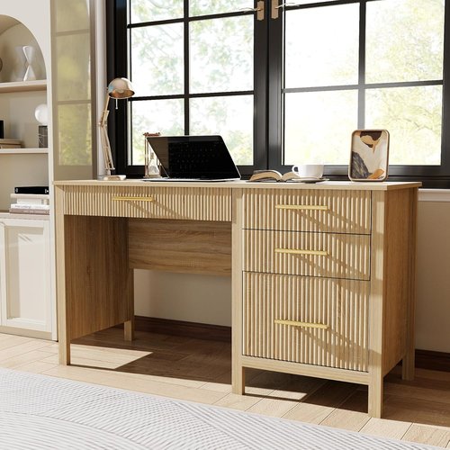 Oak Computer Desk - 54" Wooden Executive Office Desk with 4 Drawers | Stylish Home Office Solution