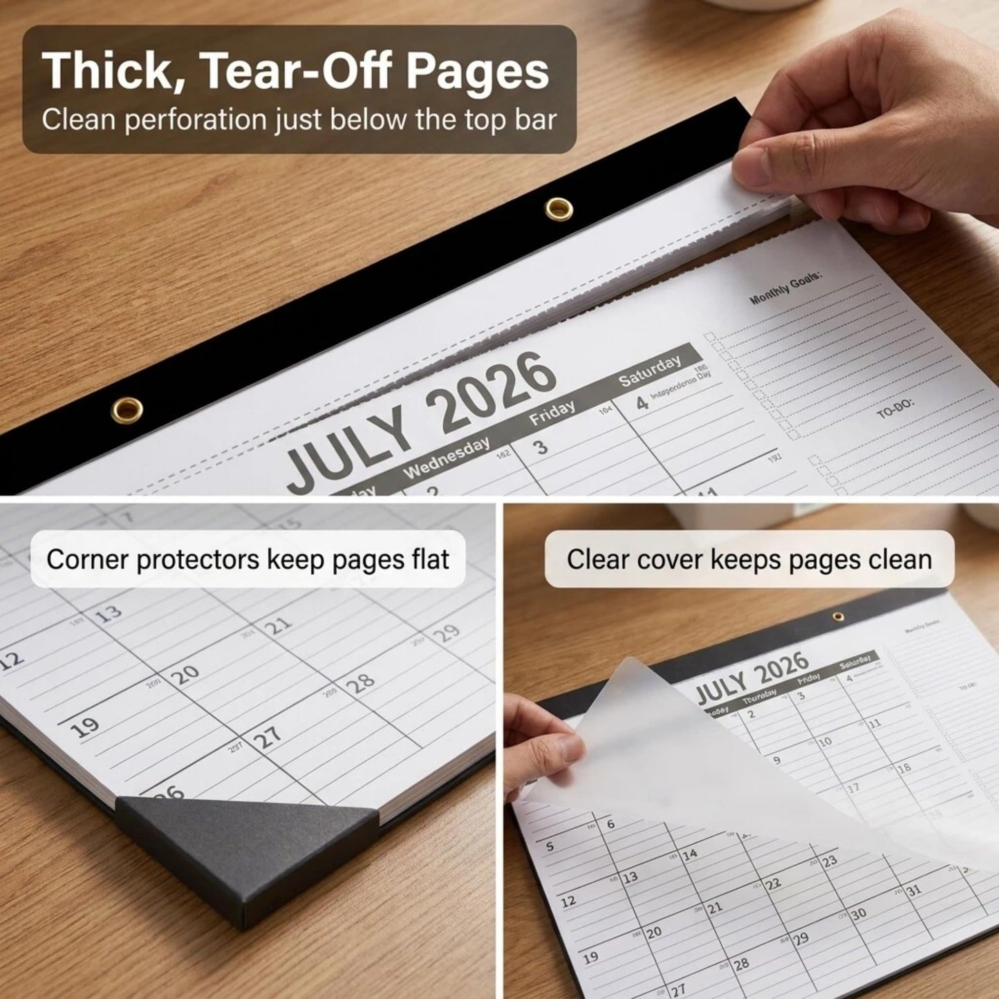 Versatile Desk Calendar 2026-2027 - 18 Month Wall & Desktop Planner (July 2026 - Dec 2027), 17" x 12" Large Monthly Pad, 170um Protective Film & 300g Cardboard for Efficient Workspace