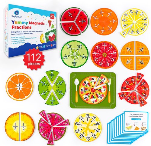 Simply Magic 112 PCS Yummy Magnetic Fractions - Engaging Classroom Math Manipulatives for Grades 2-5