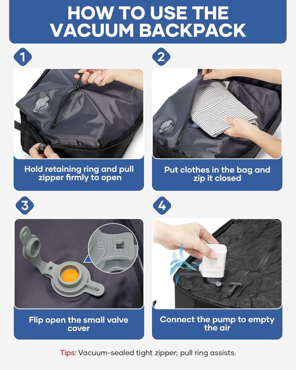 Skiennix Vacuum Backpack - Large Travel Backpack with Pump | Flight Approved, Waterproof, Black 18x14x8