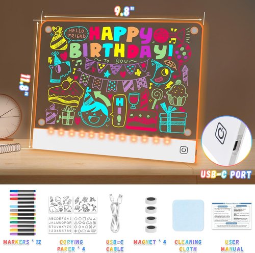 Lumi Board - Rechargeable LED Drawing Board for Kids | 7 Colors, Magnetic, Light-Up Acrylic Gift