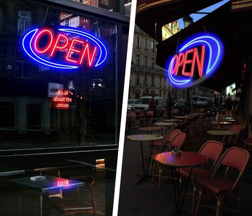 Open Signs for Business,32x16 inch Large Bright Open Sign Neon Led Lighted,Remote Control & Flashing Mode for Window Door Bar Coffee Salon Store,ON/OFF Switch Blue/Red