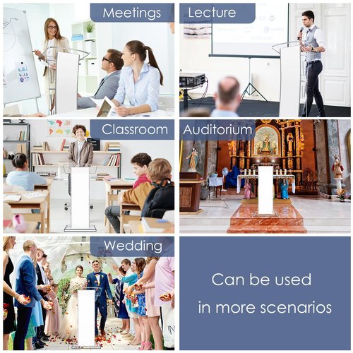 42.5" Acrylic Podium Stand with 15 Adjustable LED Colors, Storage Shelf, and Wheels - Clear Pulpit for Church, Conference, Classroom, Wedding, and Events