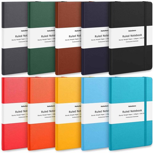Huhuhero 10 Colors Lined Journal Notebook, A5 Hardcover Notebooks for Work, 120GSM Thick Paper, 128 Pages College Ruled Notebook for Writing Business Journaling, 5"×8.25"
