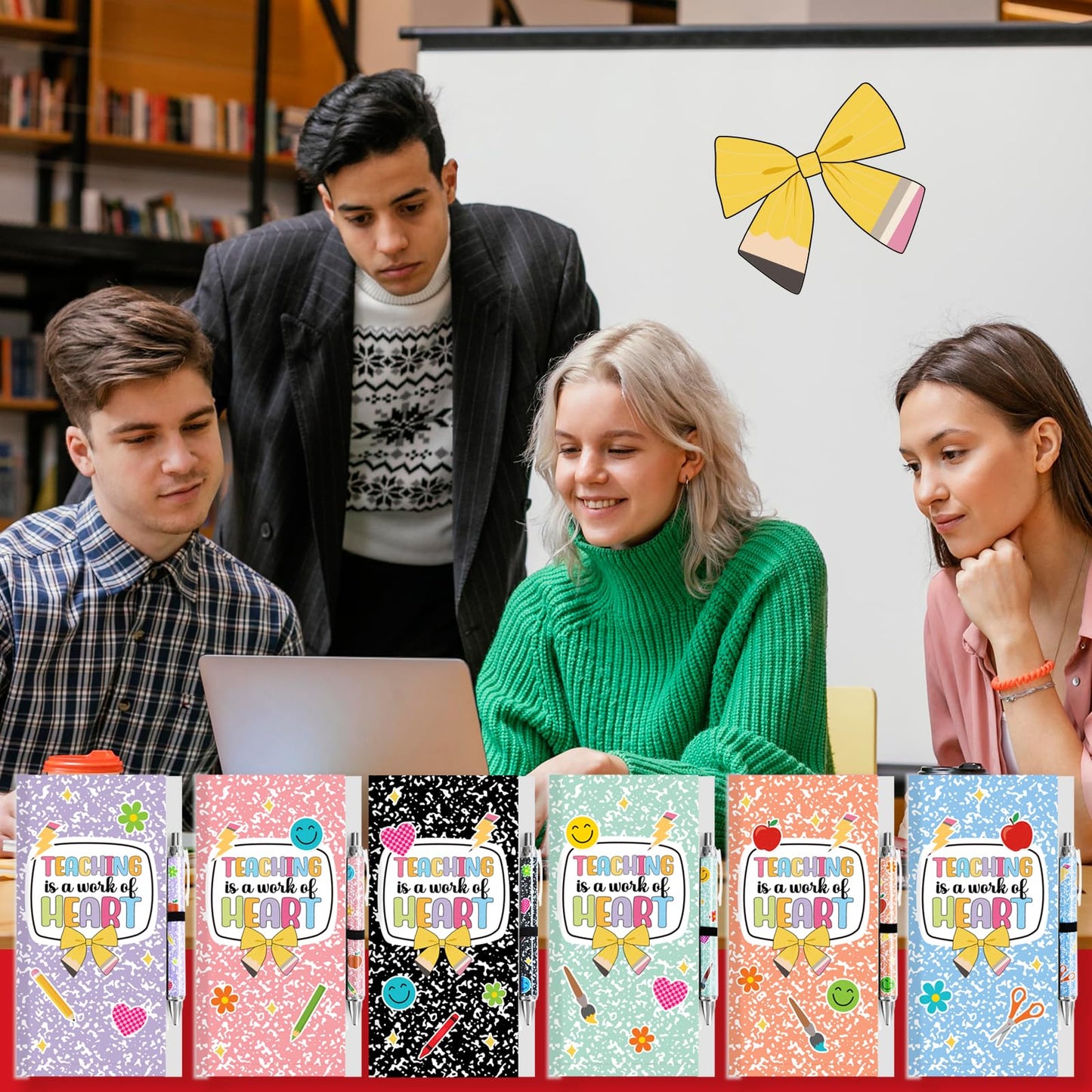 6 Pack Teacher Sticky Notes Set Teacher Appreciation Gifts Teaching is A Work of Heart Blackboard Self-Stick Note Pads Thank You Teacher Gifts Writing Memo Pads for Teacher Appreciation Week End of Year