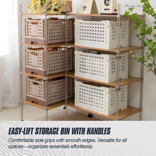 Domiella 2-Pack Foldable High-Strength PP Ventilated Baskets - 12L Collapsible Storage Bins for Kitchen, Camping, Office & Home, Wear Resist Indoor Outdoor Organizer, Medium Brown
